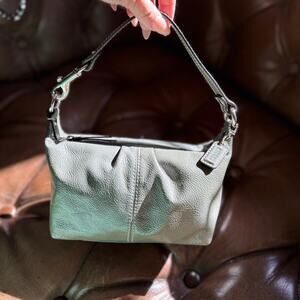 Coach Soho Pleated Patent Leather Mini Demi Hobo Baguette Sage Green Y2K